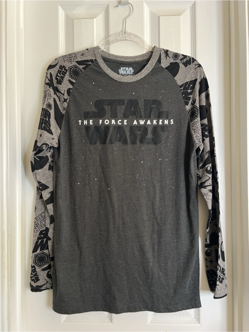 Star Wars M shirt the Force Awakens long sleeve black gray raglan starship